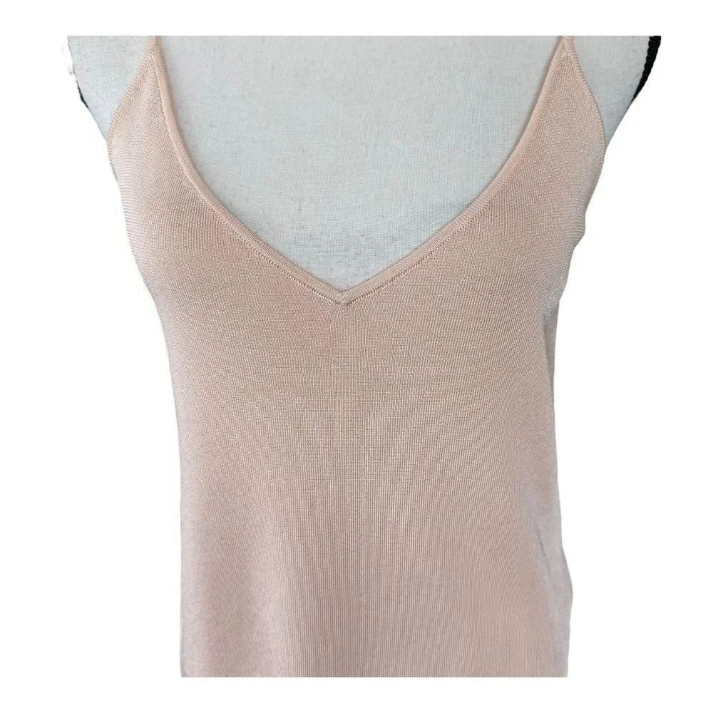 NWT Zara Knit Pink Ribbed Embellished Spaghetti Strap Camisole Top Womens M